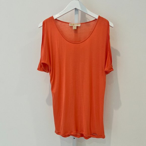MICHAEL MICHAEL KORS CORAL COLD SHOULDER T-SHIRT SIZE S - Picture 1 of 15